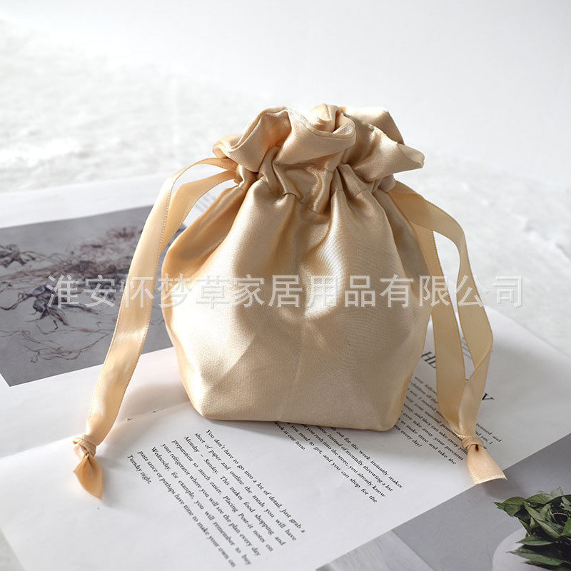 Полиэстер Сумка 仿真丝眼罩双层布袋缎面束口袋双拉抽绳丝绸袋化妆品收纳包现货