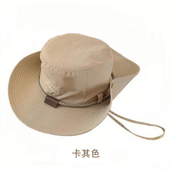 夏季户外露营速干登山帽男女日系抽绳钓鱼防晒渔夫帽西部牛仔帽子