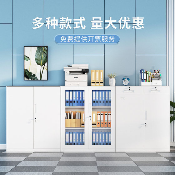 办公室铁皮文件柜带锁矮柜落地档案收纳柜对开资料柜钢制储物柜子