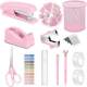 Popular products direct supply multi-function pink desktop storage rack stapler tape holder scissors nail lifter stationery set
