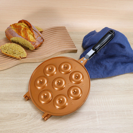 圆形八孔甜甜圈模具双面华夫饼烤盘家用早餐蛋糕面包烘培工具现货