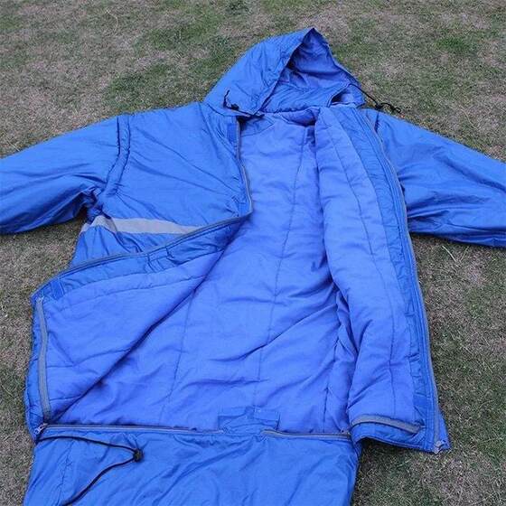 民政救灾人形睡袋大衣式加厚保暖棉睡囊野外登山露营带袖防潮睡袋