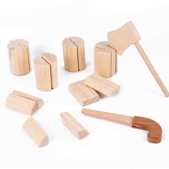 儿童仿真劈柴游戏早教宝宝模拟砍柴木制过家家切切看魔术贴玩具