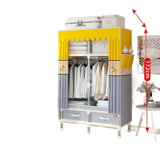 Simple Wardrobe Modern Minimalist Fabric Wardrobe with Reinforced Steel Pipes, Economical Storage Hanging Wardrobe for Rental Housing