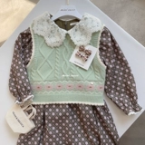 110-150韩系女童复古灰绿针织背心坎肩