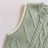 110-150韩系女童复古灰绿针织背心坎肩