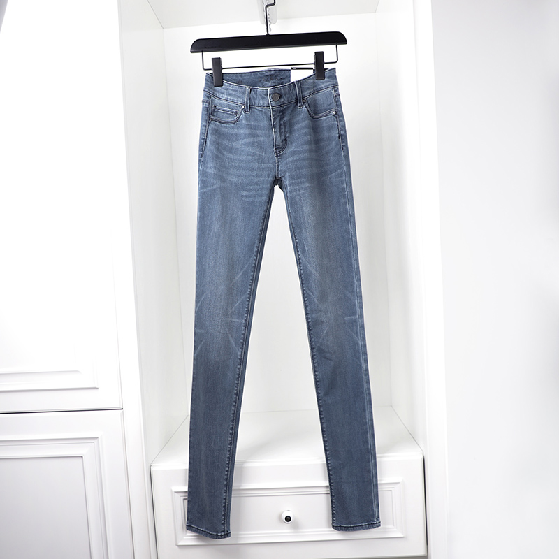 Clearance pick up leak tight three-dimensional cat whisker grinding white gray blue slim fit cigarette pants women's pants pencil jeans