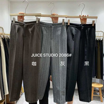  JUICE2086 elastic waist herringbone woolen suit pants womens autumn and winter Korean version of thin cigarette tube nine-point straight pants