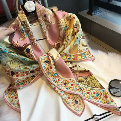 Silk silk scarf female mulberry silk scarf spring and autumn winter New Pink Diamond printing square scarf Joker shawl satin scarf