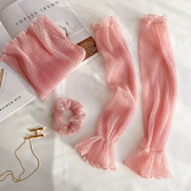 Summer driving sunscreen gloves Three sets Korea Dongdaemun Gates net yarn sunscreen Veil Hair Ring Suit