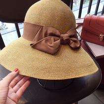 Japanese Sun Protection Grass Hat Butterfly Knot Day Department Women Beach Foldable Lady Lady with the same summer sun-shading fisherman hat
