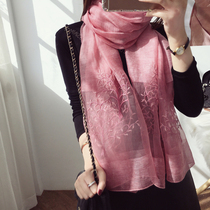 Hangzhou Real Silk Mulberry Silk Scarf Yarn Towel Spring Autumn Season 100 Lap Shawl Shoulder Woman Delicate Embroidery Upscale Real Silk Wool Scarf