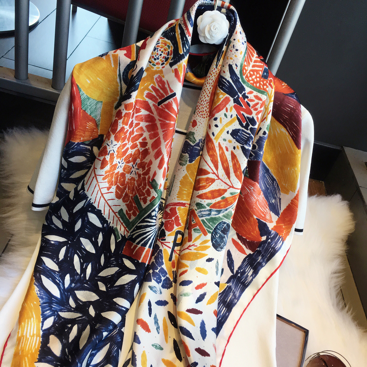 Silk towel female sauna silk scarf with colourful fairytale world dress scarf spring and autumn thin shawl