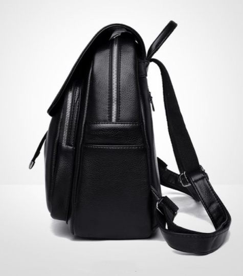 Mochila de mujer de estilo coreano I.Tgreg de Hong Kong, mochila de cuero negro, bolso de viaje de cuero suave versátil informal de gran capacidad