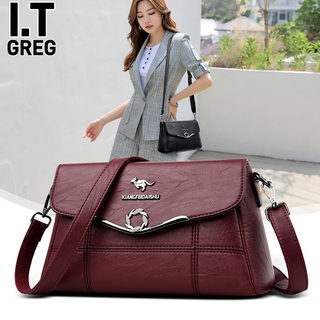 Hong Kong I.Tgreg Genuine Leather Small Bag Casual Middle-Aged Single Shoulder Crossbody Versatile Soft Cowhide Women's Small Square Bag