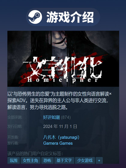 Steam Official Version Text-Based Visual Novel First-Person Female Protagonist Thriller Adventure Pc