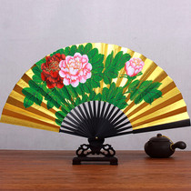 Chinese style 10-inch hand-painted gold fan opera Peking opera noble concubine drunk mens dance folding fan Peony Picture gold