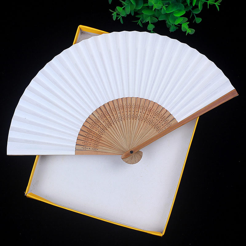 Chinese style double-sided blank fan Hanfu rice paper ancient style folding fan female hand-painted white paper fan writing calligraphy portable small