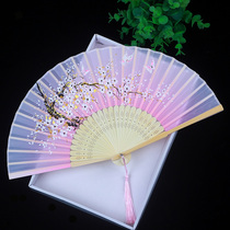 Chinese style retro fan female folding fan ancient wind folding fan Hanfu classical Silk small silk fan portable tassel