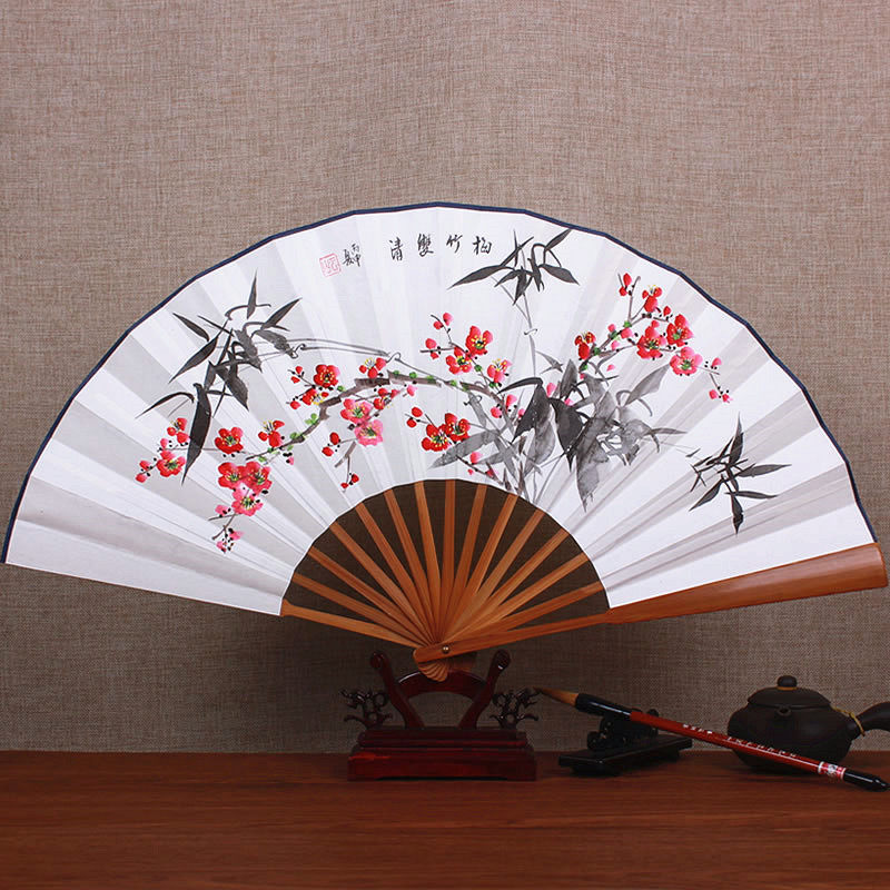 Chinese wind 10-inch hand-painted fan paper fan folding ancient wind folding fan hand painting ink and ink painting and calligraphy and painting with man