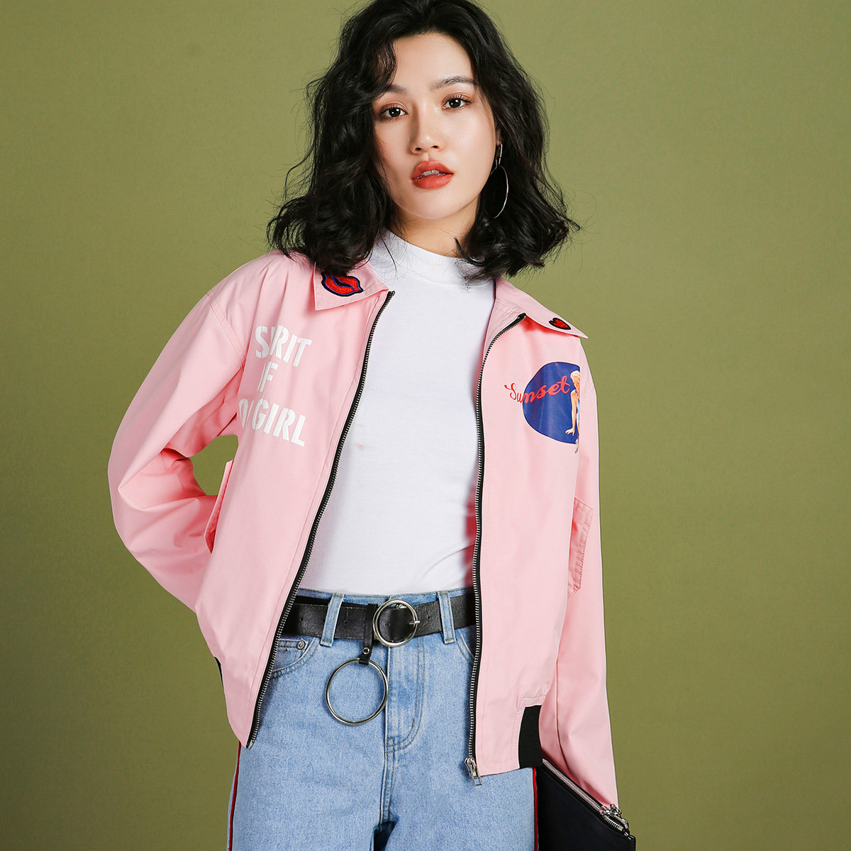 刺绣印花字母棒球领夹克2017秋冬韩版上衣短款bf宽松外套女