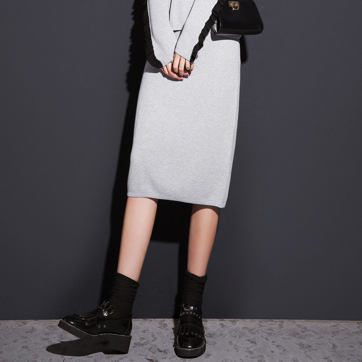 秋冬新款韩版高街高腰chic纯色气质学生文艺潮显瘦针织半身裙女
