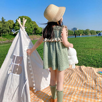 NANI childrens clothing 2021 spring and summer new childrens knitted skirt set light green baby organic cotton doll shirt two-piece set