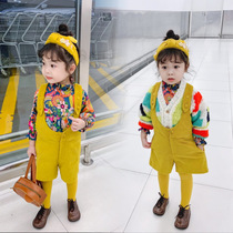 NANI childrens clothing 2020 autumn and winter New European and American retro style yellow corduroy strap shorts suit Girl Pants