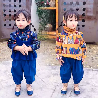 NANI WLQ girls shirt pants set little girl mink velvet vest three-piece set 2019 spring new