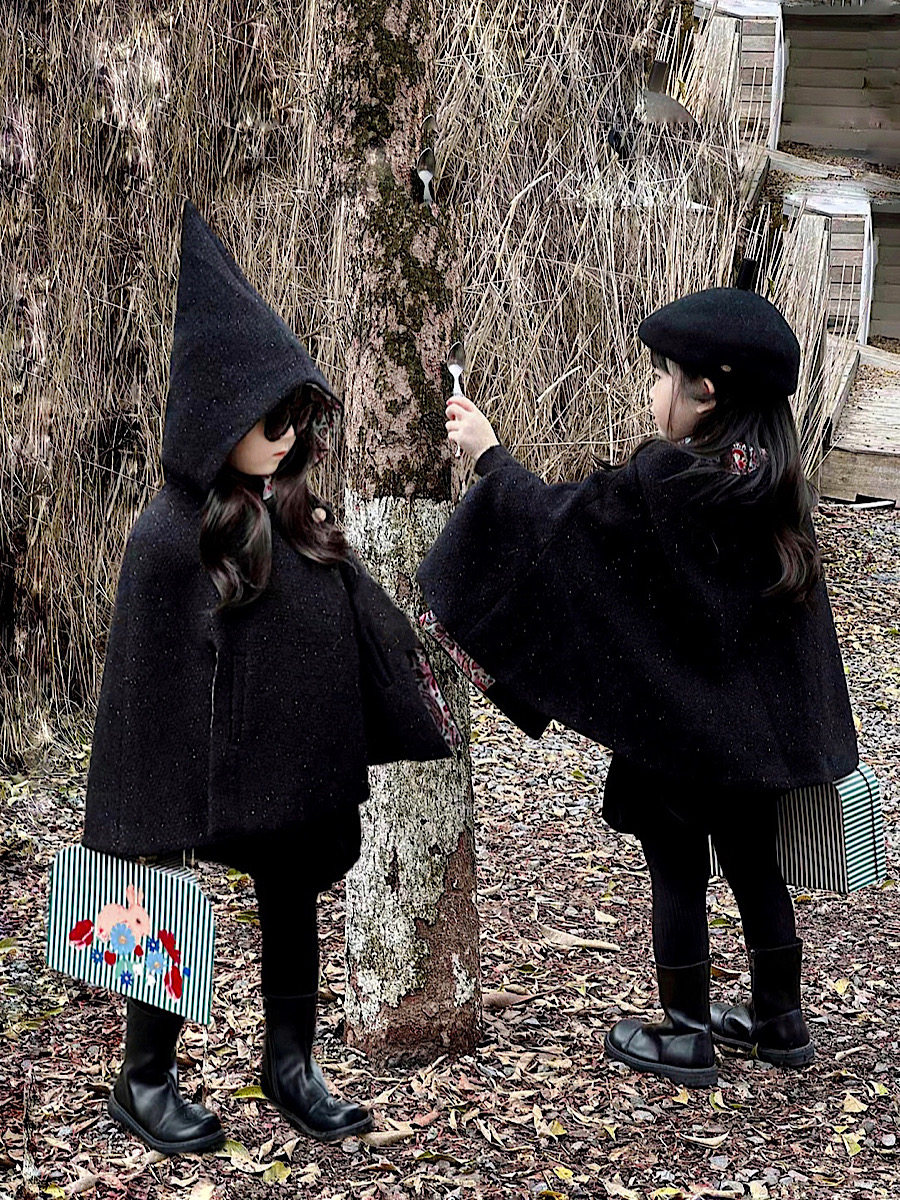 NANI girl's autumn winter new fur coat baby windproof cloak with wind wizard hat wool coat-Taobao
