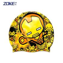 2017 new ZOKE zhou ke childrens swimming cap cute cartoon boy girl waterproof comfortable silicone swimming cap