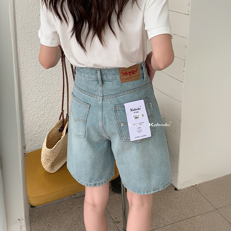 [in Stock] Babu Jeans for Women Kabodo68021 Summer Thin Mid-Length Pants European Style Light Color A-Line Five-Point Pants Trendy