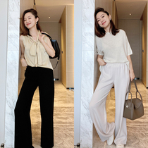 Mud brothers shop workplace fashion fine triacetic acid straight tube micro wide leg pants elastic hanging hanging commute