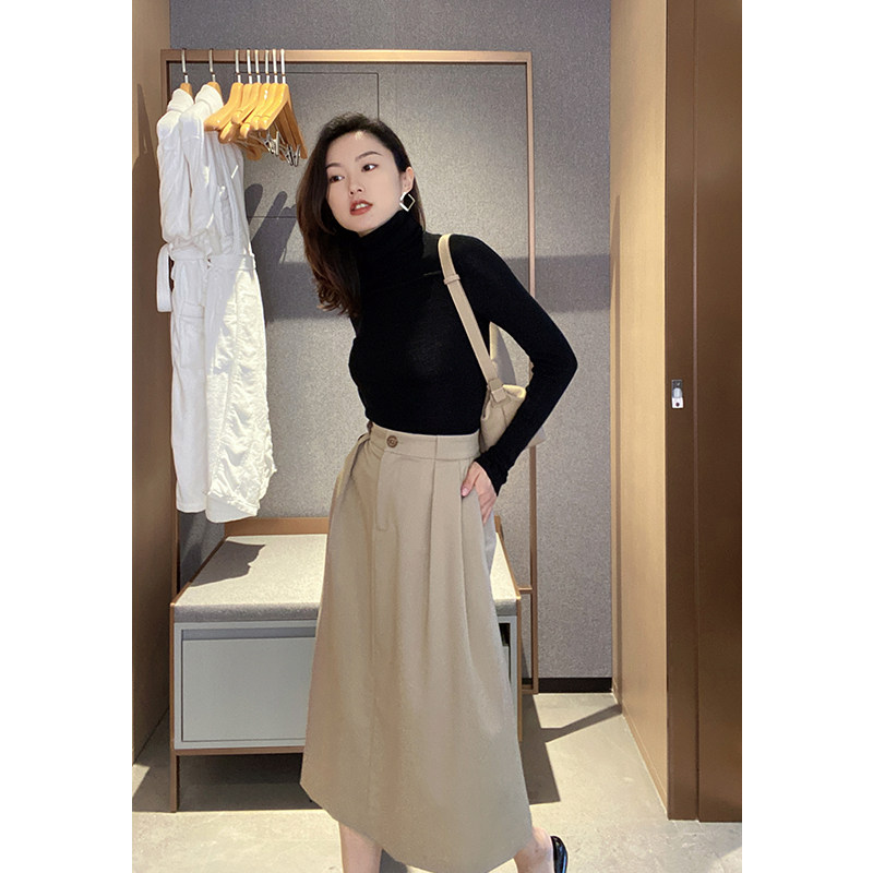 Mud brother's shop elegant commuting sense light luxury worsted wool high waist skirt women's summer spring and autumn