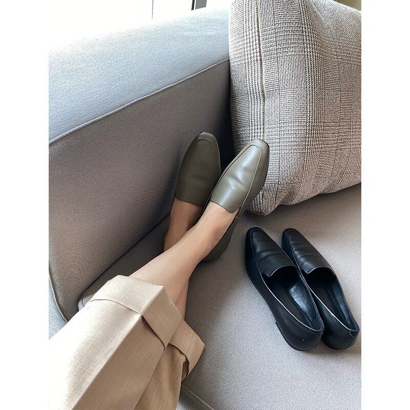 The Clay's Shop not to be missed by TR Classic Two Colors Calf Leather Leather Square Head Commuter Lefu Shoes