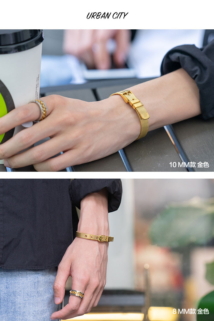 Châu Âu và Hoa Kỳ móng ngựa khóa thắt lưng vòng đeo tay Hàn Quốc gió mạng đồng hồ màu đỏ dây đeo nam và nữ cặp vợ chồng điều chỉnh vòng đeo tay vòng tay nữ vàng 18k
