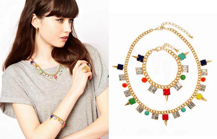 (Qiujia) Colorful gemstone necklace and hand clasp suit European and American foreign trade original single jewelry new style
