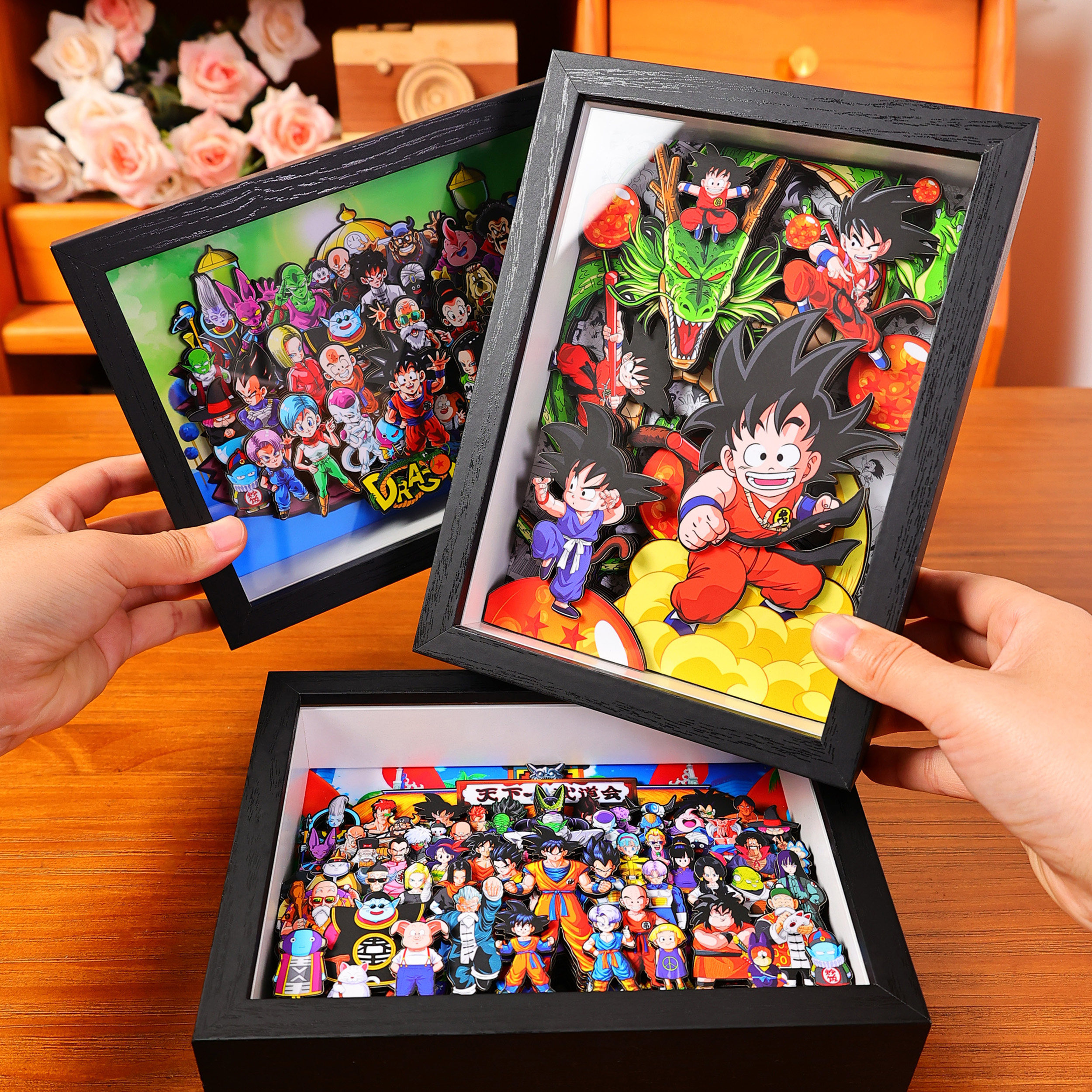 Dragon Ball Family Portrait Paper Art 3D Decorative Painting Bird Mountain Ming Wukong Peripheral Figurine Display Stand Handmade Birthday Gift