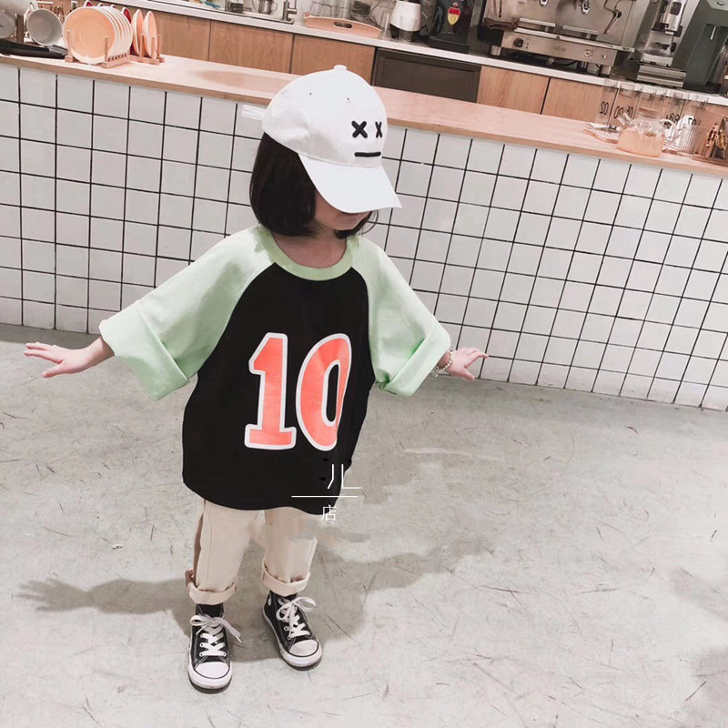 Quần áo bé trai mùa thu đông 2019 phiên bản Hàn Quốc cho bé vừa và nhỏ bé raglan tay áo rộng tay áo thun dài tay giản dị áo thun bé trai cao cấp