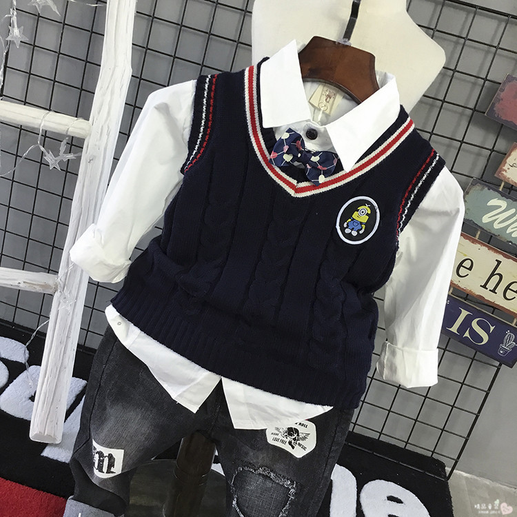Quần áo bé trai áo len 2018 mùa thu trẻ em áo len dòng áo len thời trang trẻ em cotton đan áo gile cotton mềm mại cho bé