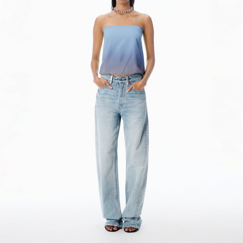 26 Spring/Summer New W Square Diamond Waistband Good Fit Stylish Casual Fashionable Washed Light Blue Jeans