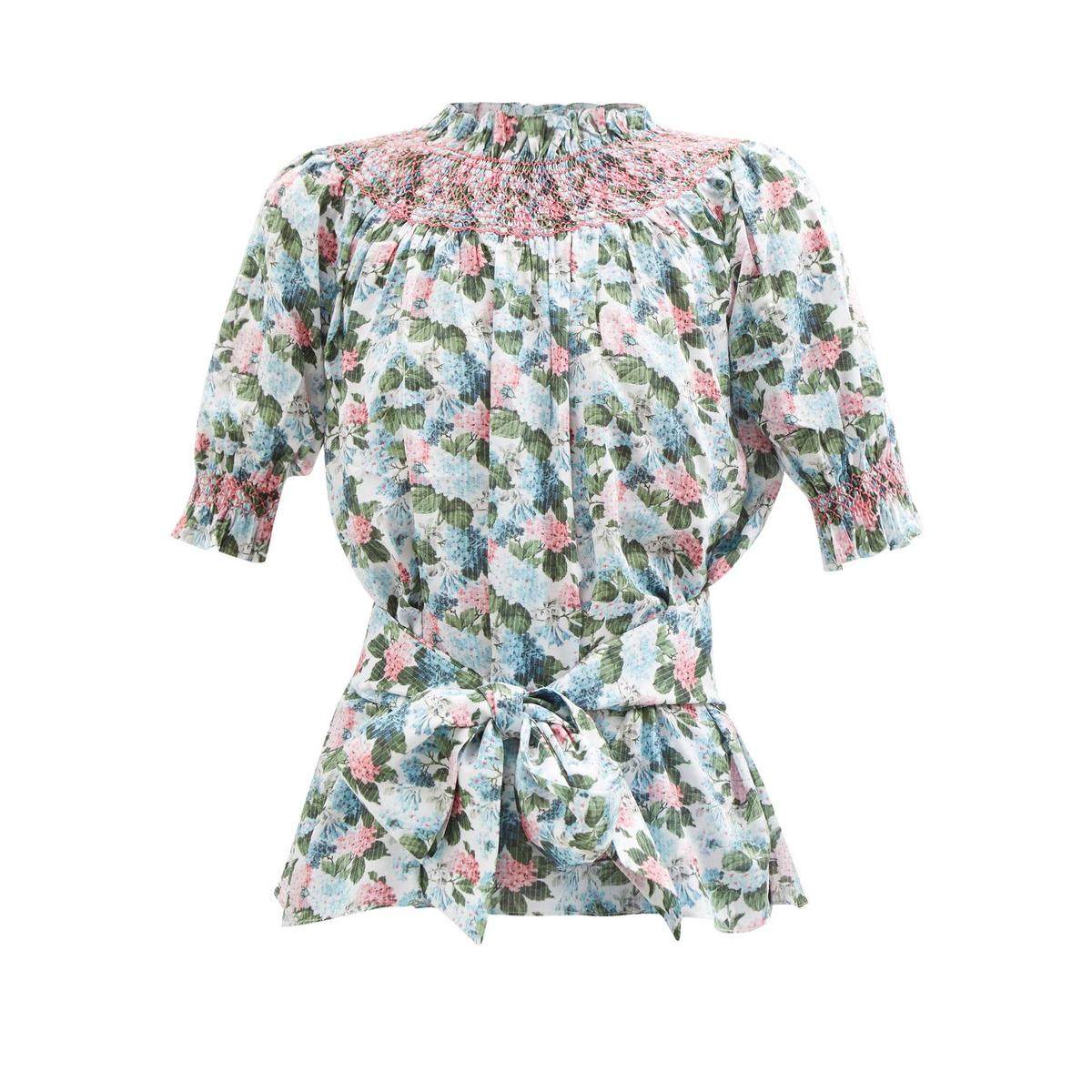 LORETTA CAPONI Maria Waist-Tie handmade embroidery fu silk shirt 2022 new spring and summer