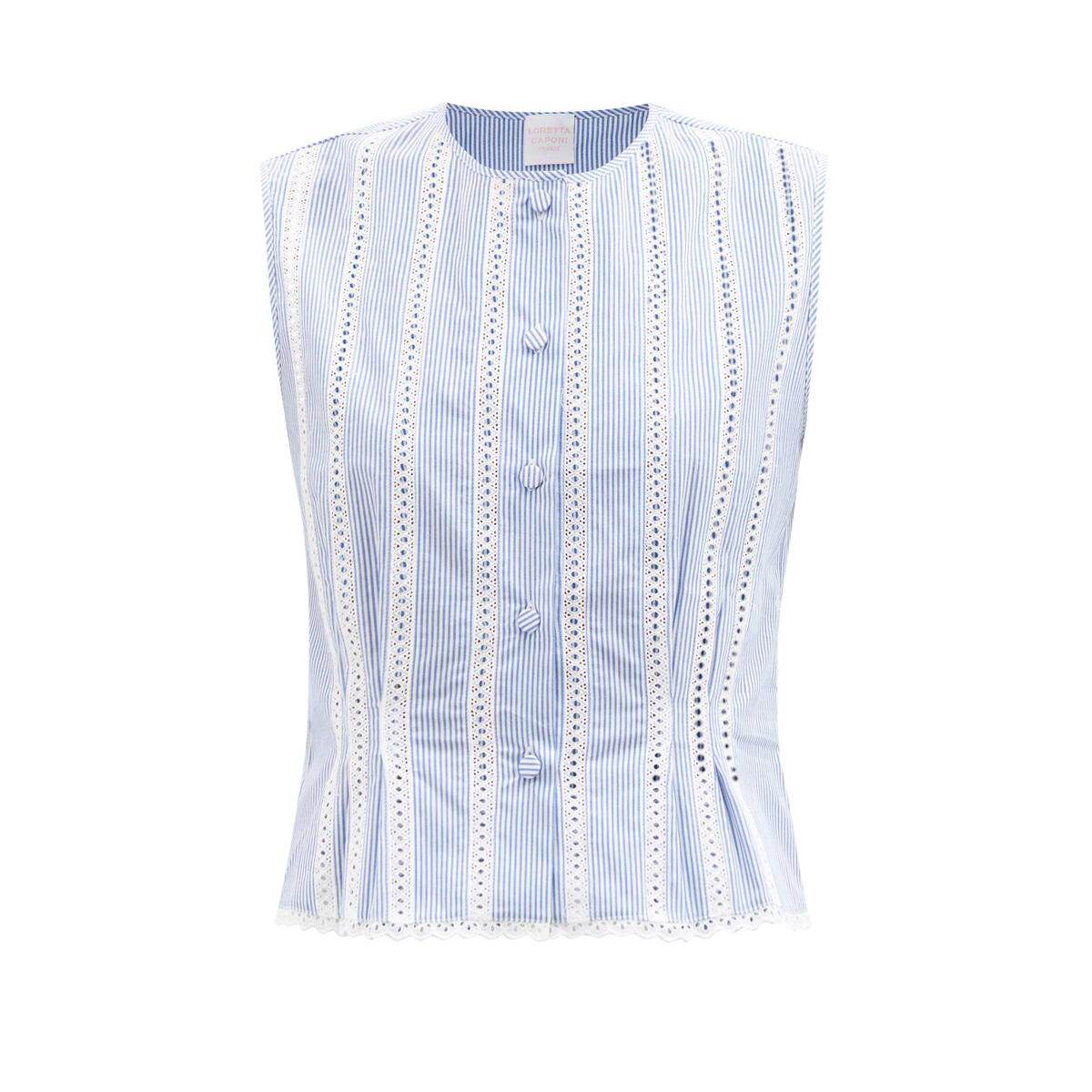 LORETTA CAPONI tape-lace delicacy streaky quality government silk blouses 2022 new spring summer ladies