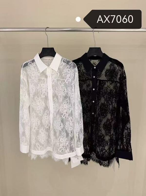 European Station 2026 Spring New French Style Fashion Sheer Lace Shirt Elegant Women's Long Sleeve Sun Protection Blouse 7060