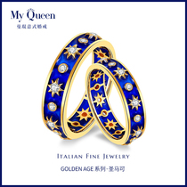 Mankun enamel ring 18K gold couple pair ring custom diamond ring original creene blue male ring female ring Diamond