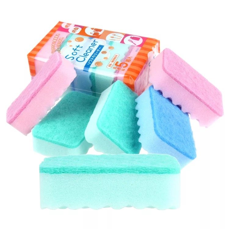 Japan imports 5P sponge wavy dishwashing brushed kitchen Home cleaning multifunctional dishwashing block 5 clothes