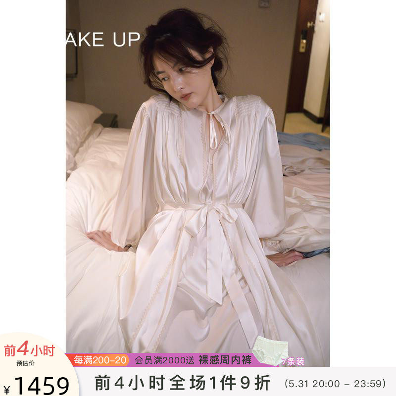 WakeUp Awaks) Original Medieval Spring Summer New Vintage True Silk Sexy Long Robe Bride Retro Morning Gown