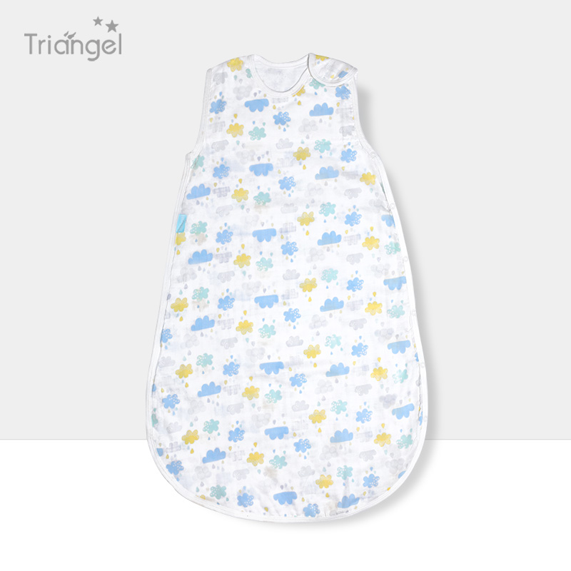 Double-layer bamboo fiber gauze baby one-piece sleeping bag summer ultra-thin baby vest type anti-kick quilt air-conditioned room belly protection