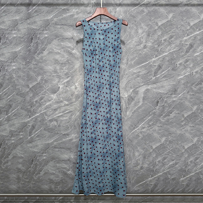 Nanyou Summer French Resort Style Polka Dot Silk Sleeveless Dress Women's Slim Fit Round Neck Tank Long Dress Blue Nanyou Summer French Resort Style Polka Dot Silk Sleeveless Dress Women's Slim Fit Round Neck Tank Long Dress Blue
