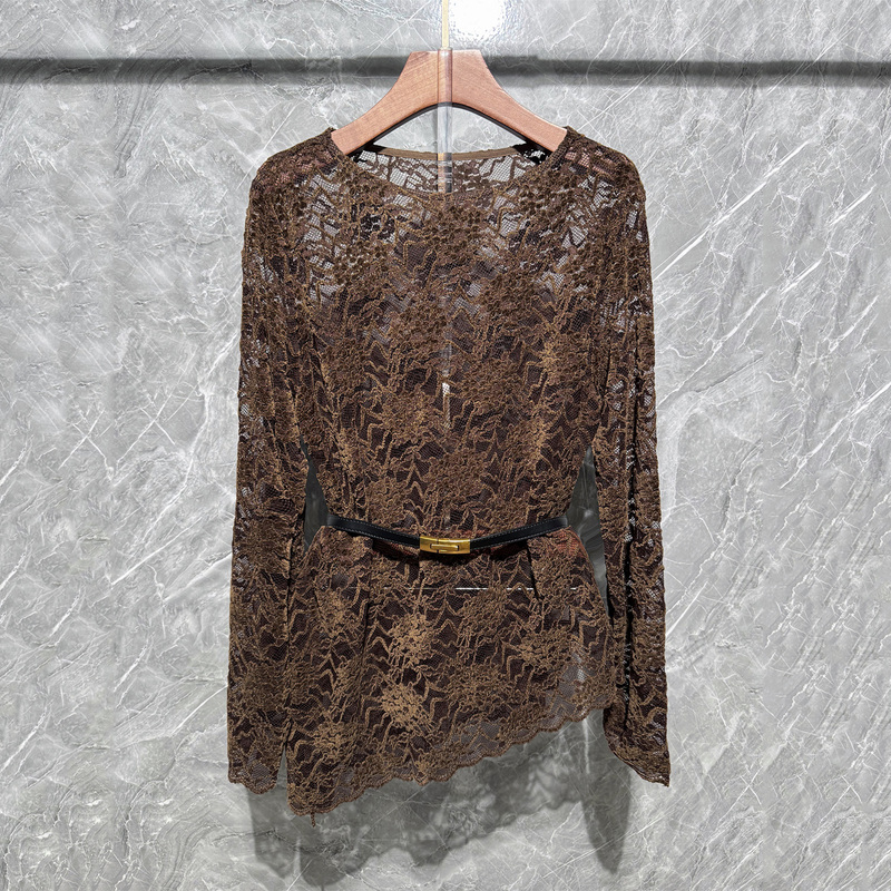 Autumn New Velvet Lace Blouse for Women, Long-Sleeved, Versatile, Slimming, Elegant Top, Waist-Cinching, Coffee-Colored Hollow-Out Shirt Autumn New Velvet Lace Blouse for Women, Long-Sleeved, Versatile, Slimming, Elegant Top, Waist-Cinching, Coffee-Colored Hollow-Out Shirt